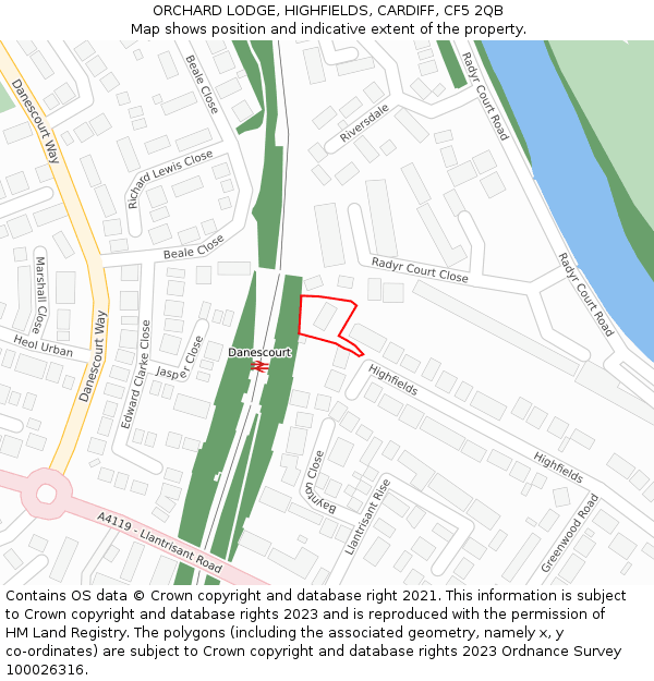 ORCHARD LODGE, HIGHFIELDS, CARDIFF, CF5 2QB: Location map and indicative extent of plot