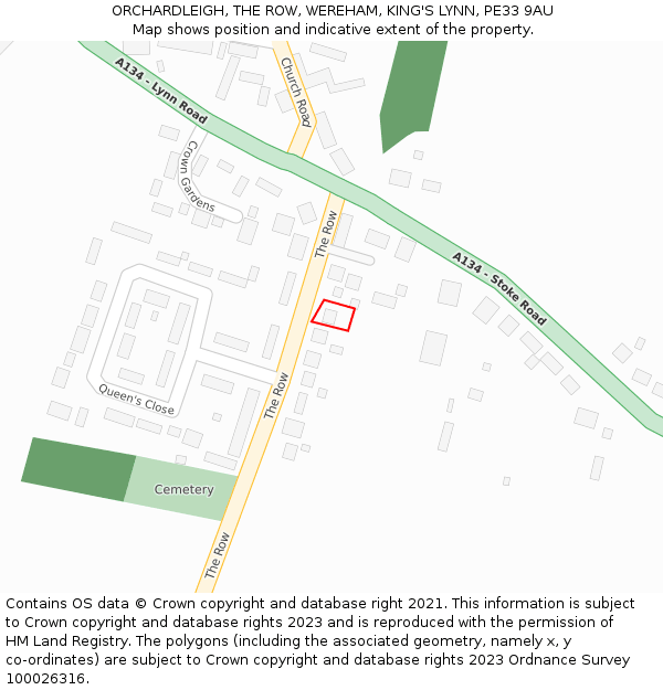 ORCHARDLEIGH, THE ROW, WEREHAM, KING'S LYNN, PE33 9AU: Location map and indicative extent of plot