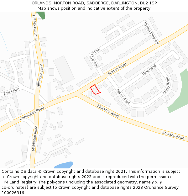 ORLANDS, NORTON ROAD, SADBERGE, DARLINGTON, DL2 1SP: Location map and indicative extent of plot