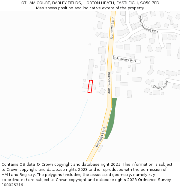 OTHAM COURT, BARLEY FIELDS, HORTON HEATH, EASTLEIGH, SO50 7FD: Location map and indicative extent of plot