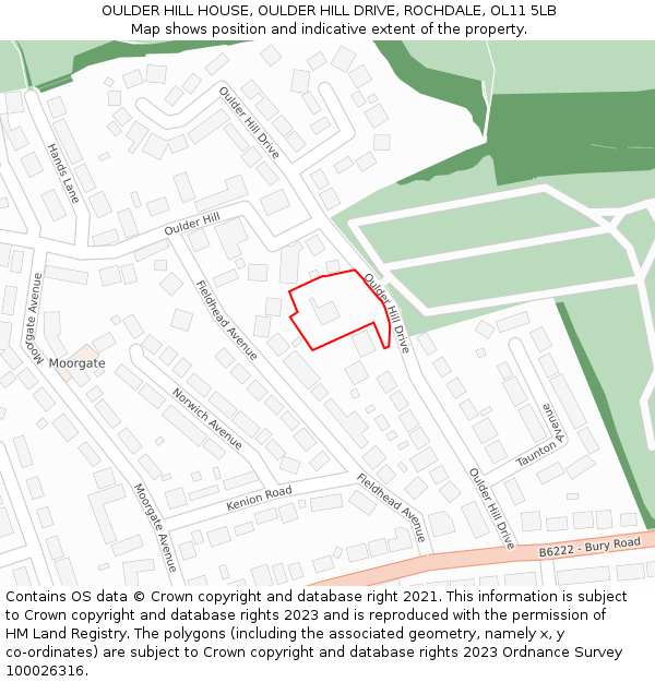 OULDER HILL HOUSE, OULDER HILL DRIVE, ROCHDALE, OL11 5LB: Location map and indicative extent of plot