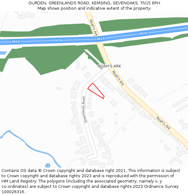 OURDEN, GREENLANDS ROAD, KEMSING, SEVENOAKS, TN15 6PH: Location map and indicative extent of plot