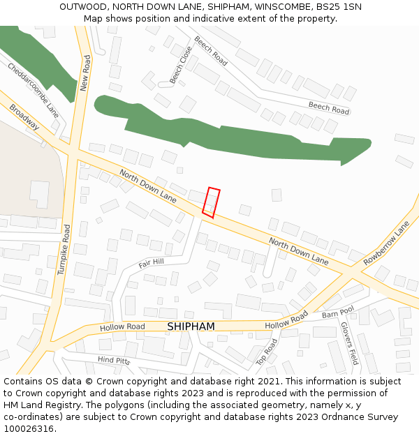 OUTWOOD, NORTH DOWN LANE, SHIPHAM, WINSCOMBE, BS25 1SN: Location map and indicative extent of plot