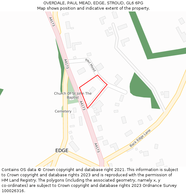 OVERDALE, PAUL MEAD, EDGE, STROUD, GL6 6PG: Location map and indicative extent of plot