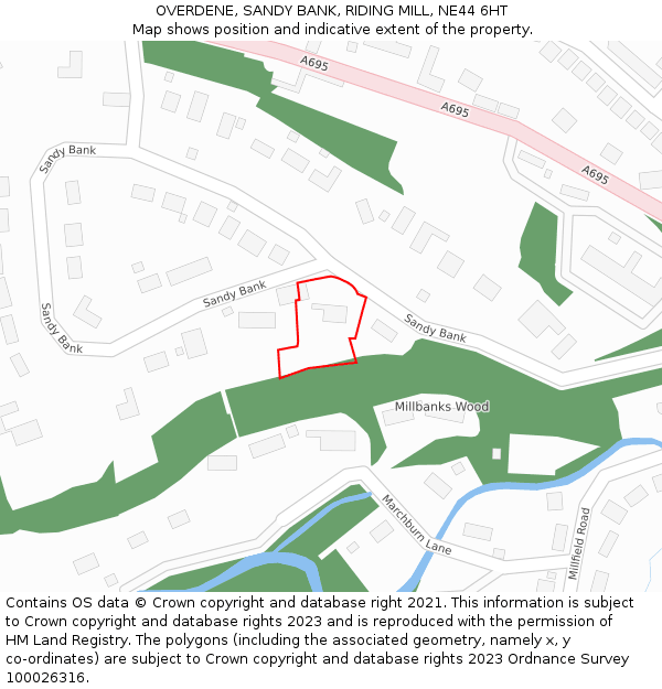 OVERDENE, SANDY BANK, RIDING MILL, NE44 6HT: Location map and indicative extent of plot