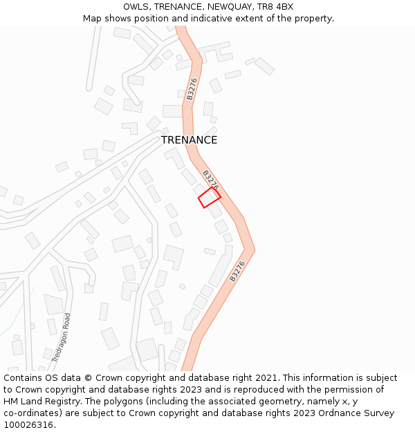 OWLS, TRENANCE, NEWQUAY, TR8 4BX: Location map and indicative extent of plot