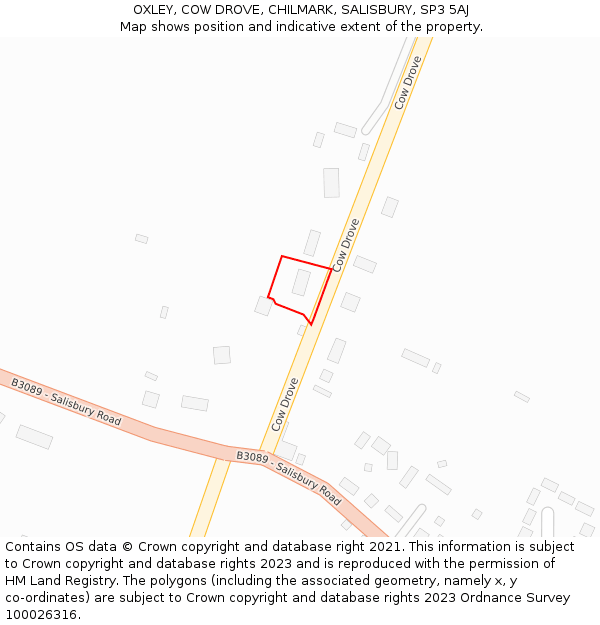 OXLEY, COW DROVE, CHILMARK, SALISBURY, SP3 5AJ: Location map and indicative extent of plot