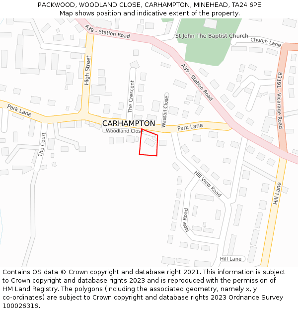 PACKWOOD, WOODLAND CLOSE, CARHAMPTON, MINEHEAD, TA24 6PE: Location map and indicative extent of plot