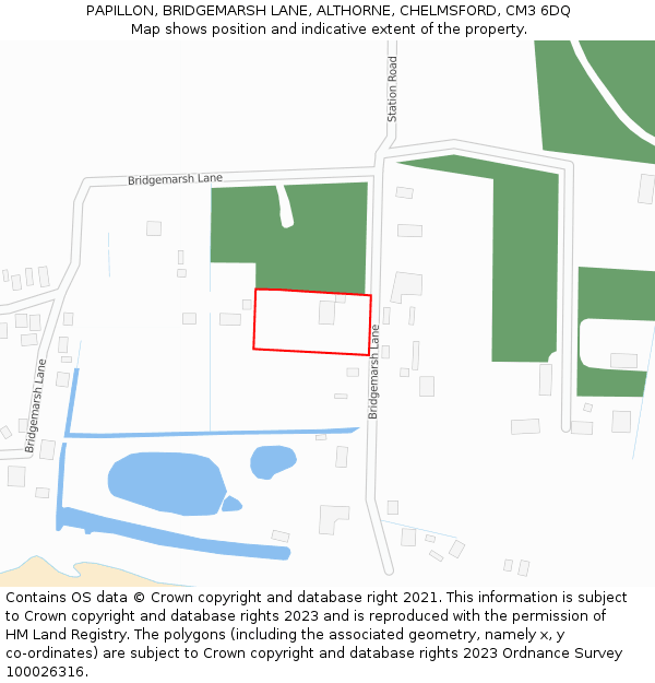 PAPILLON, BRIDGEMARSH LANE, ALTHORNE, CHELMSFORD, CM3 6DQ: Location map and indicative extent of plot