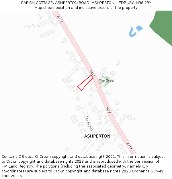 PARISH COTTAGE, ASHPERTON ROAD, ASHPERTON, LEDBURY, HR8 2RY: Location map and indicative extent of plot