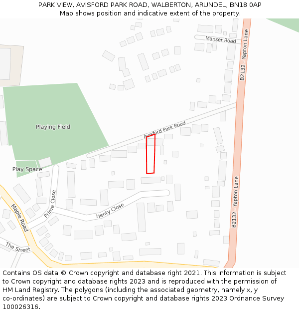 PARK VIEW, AVISFORD PARK ROAD, WALBERTON, ARUNDEL, BN18 0AP: Location map and indicative extent of plot