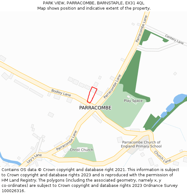 PARK VIEW, PARRACOMBE, BARNSTAPLE, EX31 4QL: Location map and indicative extent of plot