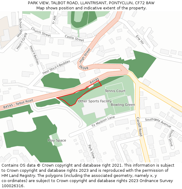 PARK VIEW, TALBOT ROAD, LLANTRISANT, PONTYCLUN, CF72 8AW: Location map and indicative extent of plot