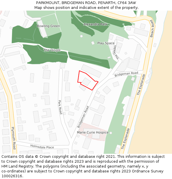 PARKMOUNT, BRIDGEMAN ROAD, PENARTH, CF64 3AW: Location map and indicative extent of plot