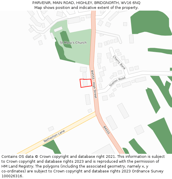 PARVENIR, MAIN ROAD, HIGHLEY, BRIDGNORTH, WV16 6NQ: Location map and indicative extent of plot