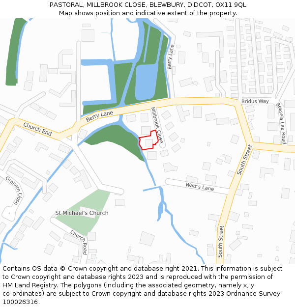 PASTORAL, MILLBROOK CLOSE, BLEWBURY, DIDCOT, OX11 9QL: Location map and indicative extent of plot