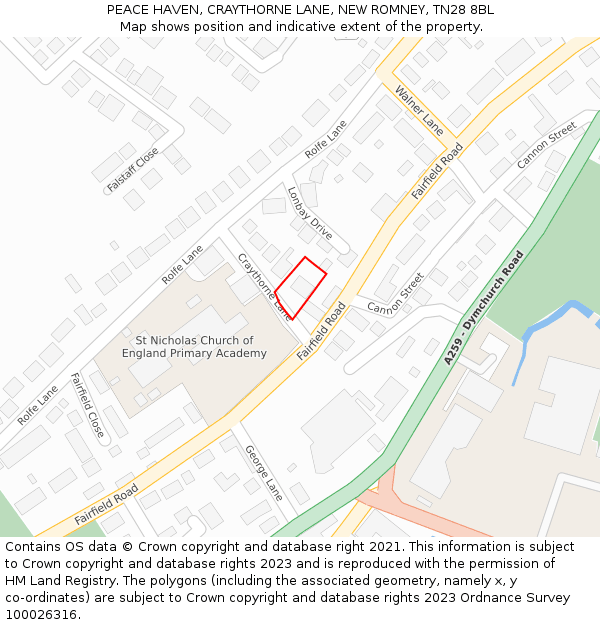 PEACE HAVEN, CRAYTHORNE LANE, NEW ROMNEY, TN28 8BL: Location map and indicative extent of plot