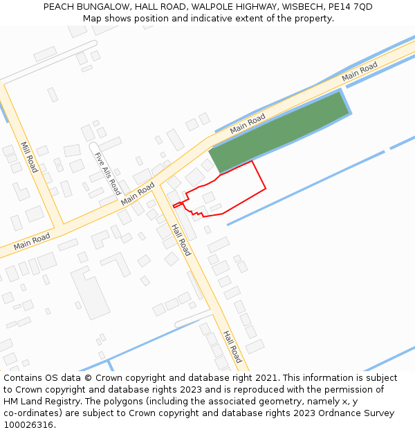 PEACH BUNGALOW, HALL ROAD, WALPOLE HIGHWAY, WISBECH, PE14 7QD: Location map and indicative extent of plot