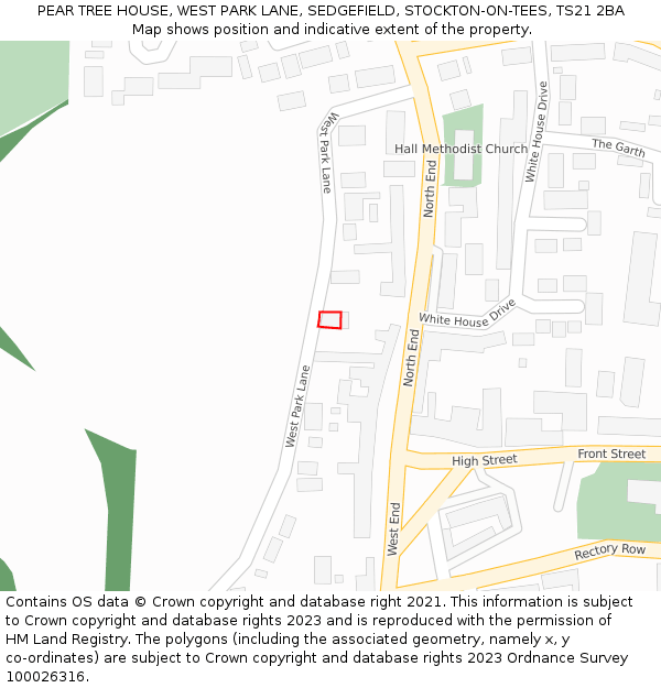 PEAR TREE HOUSE, WEST PARK LANE, SEDGEFIELD, STOCKTON-ON-TEES, TS21 2BA: Location map and indicative extent of plot