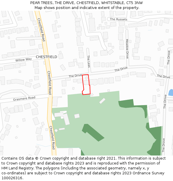 PEAR TREES, THE DRIVE, CHESTFIELD, WHITSTABLE, CT5 3NW: Location map and indicative extent of plot