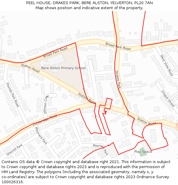 PEEL HOUSE, DRAKES PARK, BERE ALSTON, YELVERTON, PL20 7AN: Location map and indicative extent of plot