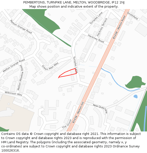 PEMBERTONS, TURNPIKE LANE, MELTON, WOODBRIDGE, IP12 1NJ: Location map and indicative extent of plot