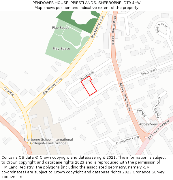 PENDOWER HOUSE, PRIESTLANDS, SHERBORNE, DT9 4HW: Location map and indicative extent of plot