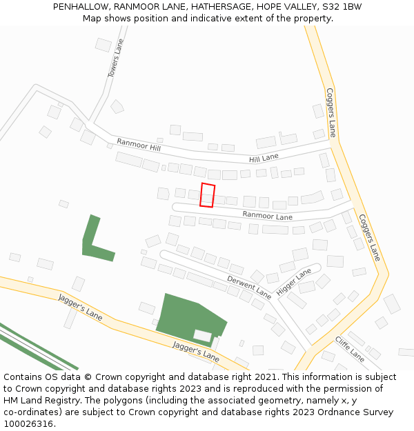 PENHALLOW, RANMOOR LANE, HATHERSAGE, HOPE VALLEY, S32 1BW: Location map and indicative extent of plot