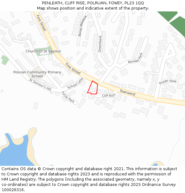 PENLEATH, CLIFF RISE, POLRUAN, FOWEY, PL23 1QQ: Location map and indicative extent of plot