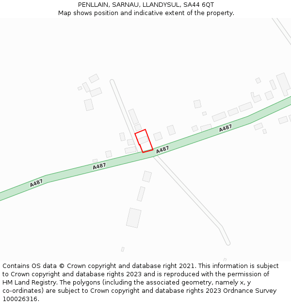 PENLLAIN, SARNAU, LLANDYSUL, SA44 6QT: Location map and indicative extent of plot