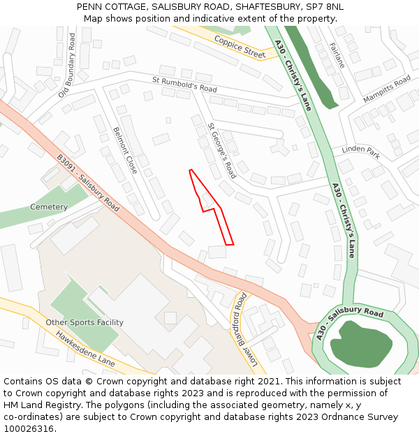 PENN COTTAGE, SALISBURY ROAD, SHAFTESBURY, SP7 8NL: Location map and indicative extent of plot