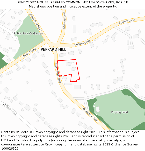 PENNYFORD HOUSE, PEPPARD COMMON, HENLEY-ON-THAMES, RG9 5JE: Location map and indicative extent of plot