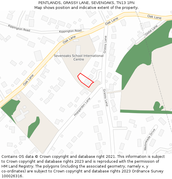 PENTLANDS, GRASSY LANE, SEVENOAKS, TN13 1PN: Location map and indicative extent of plot