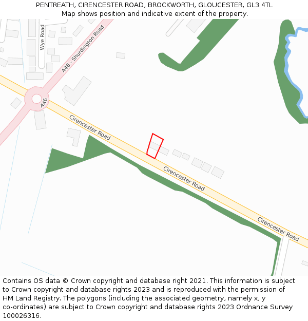 PENTREATH, CIRENCESTER ROAD, BROCKWORTH, GLOUCESTER, GL3 4TL: Location map and indicative extent of plot