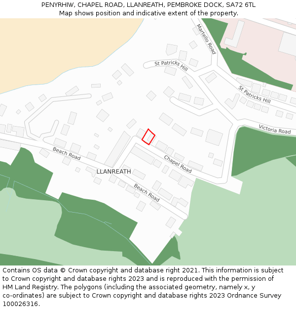 PENYRHIW, CHAPEL ROAD, LLANREATH, PEMBROKE DOCK, SA72 6TL: Location map and indicative extent of plot