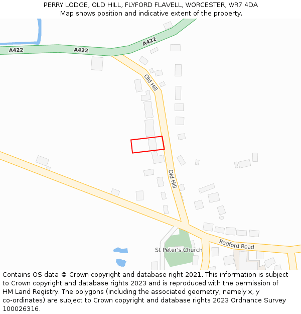 PERRY LODGE, OLD HILL, FLYFORD FLAVELL, WORCESTER, WR7 4DA: Location map and indicative extent of plot