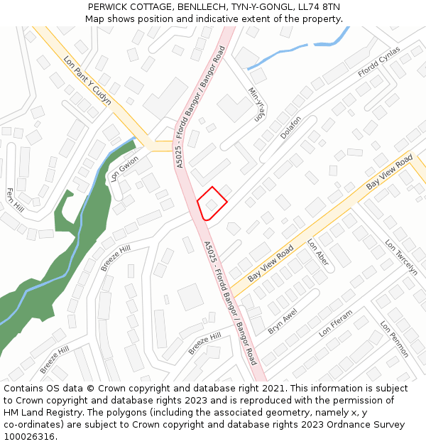 PERWICK COTTAGE, BENLLECH, TYN-Y-GONGL, LL74 8TN: Location map and indicative extent of plot