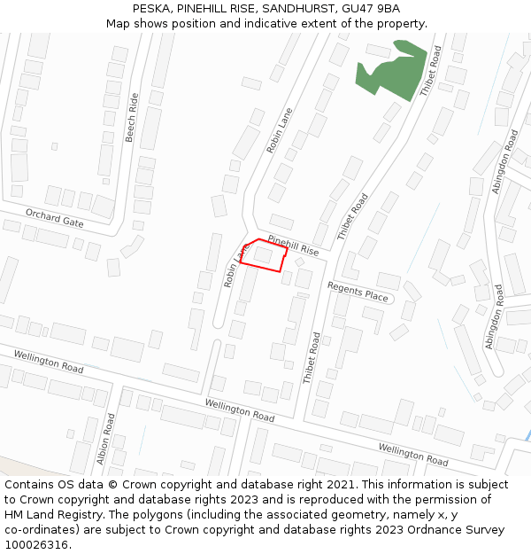 PESKA, PINEHILL RISE, SANDHURST, GU47 9BA: Location map and indicative extent of plot