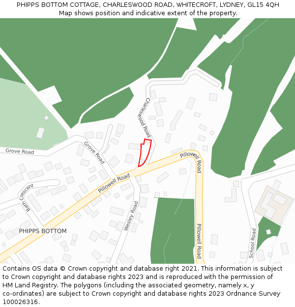 PHIPPS BOTTOM COTTAGE, CHARLESWOOD ROAD, WHITECROFT, LYDNEY, GL15 4QH: Location map and indicative extent of plot