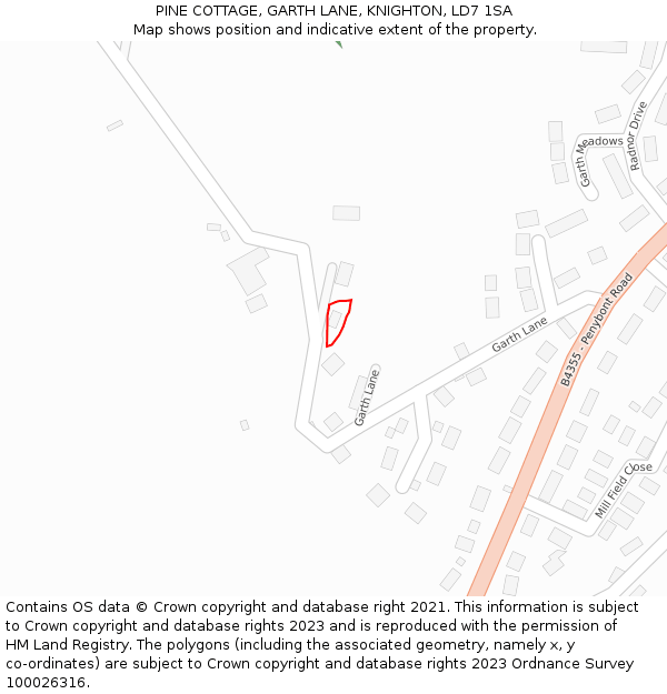 PINE COTTAGE, GARTH LANE, KNIGHTON, LD7 1SA: Location map and indicative extent of plot