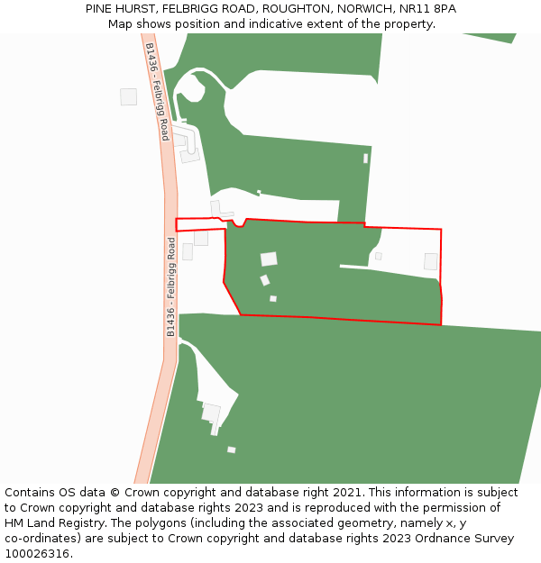 PINE HURST, FELBRIGG ROAD, ROUGHTON, NORWICH, NR11 8PA: Location map and indicative extent of plot