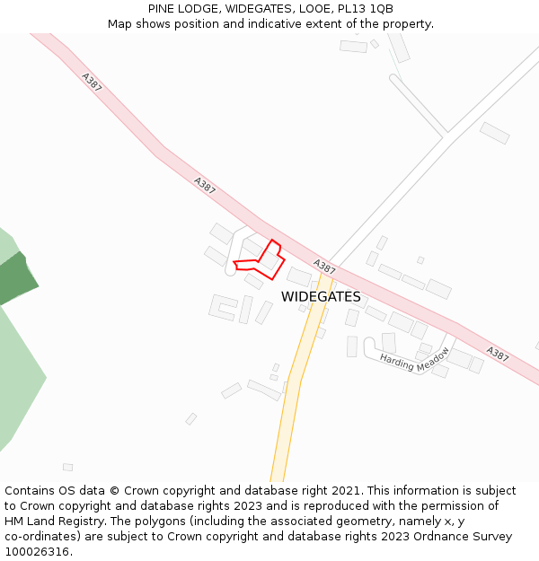 PINE LODGE, WIDEGATES, LOOE, PL13 1QB: Location map and indicative extent of plot