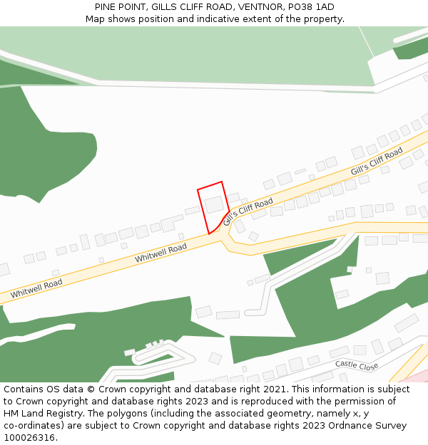 PINE POINT, GILLS CLIFF ROAD, VENTNOR, PO38 1AD: Location map and indicative extent of plot