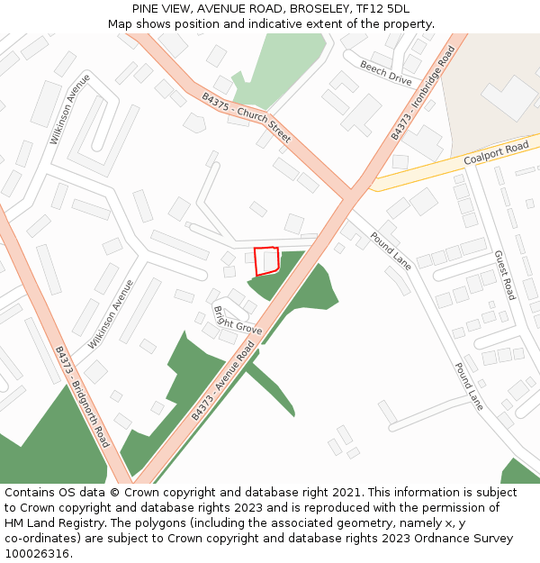 PINE VIEW, AVENUE ROAD, BROSELEY, TF12 5DL: Location map and indicative extent of plot