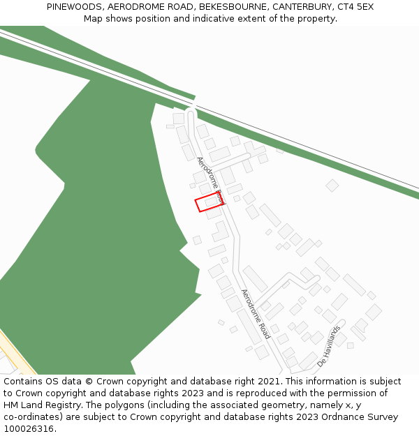 PINEWOODS, AERODROME ROAD, BEKESBOURNE, CANTERBURY, CT4 5EX: Location map and indicative extent of plot