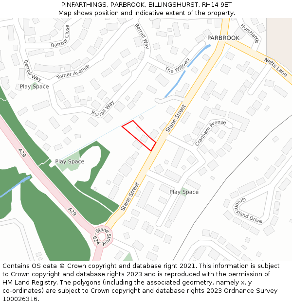 PINFARTHINGS, PARBROOK, BILLINGSHURST, RH14 9ET: Location map and indicative extent of plot