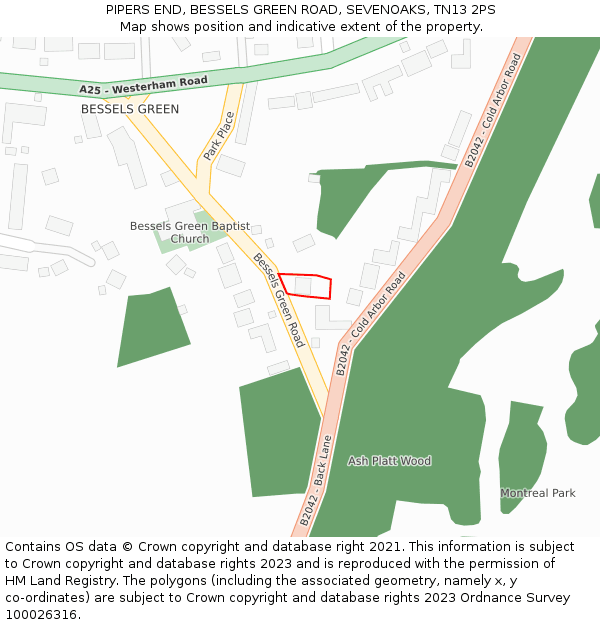 PIPERS END, BESSELS GREEN ROAD, SEVENOAKS, TN13 2PS: Location map and indicative extent of plot