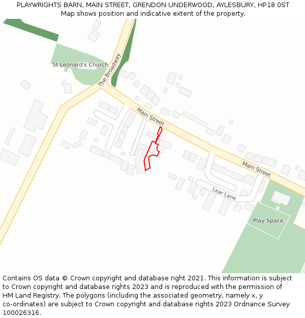 PLAYWRIGHTS BARN, MAIN STREET, GRENDON UNDERWOOD, AYLESBURY, HP18 0ST: Location map and indicative extent of plot