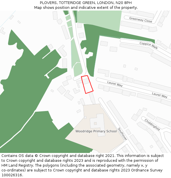 PLOVERS, TOTTERIDGE GREEN, LONDON, N20 8PH: Location map and indicative extent of plot