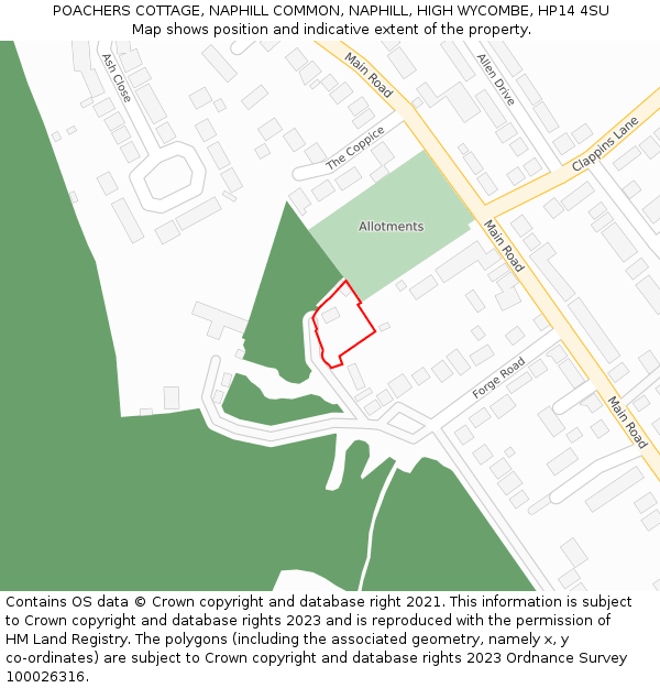 POACHERS COTTAGE, NAPHILL COMMON, NAPHILL, HIGH WYCOMBE, HP14 4SU: Location map and indicative extent of plot